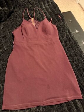 Plum Lace-Back Spaghetti Strap Mini Dress